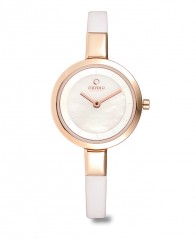Montre femme ronde sur cuir blanc