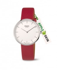 Montre femme sur cuir végétal rouge
