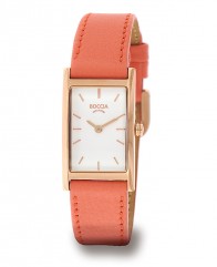 Montre rectangulaire bracelet cuir corail pour femme