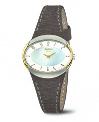 Montre sur cuir boitier ovale nacré