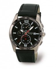 Montre chrono sur cuir noir lunette et cadran noir