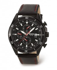 Montre chrono homme boîtier anti choc, Titane noir sur cuir