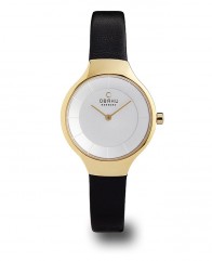 Montre femme or jaune avec bracelet en cuir noir
