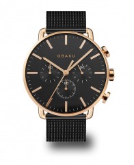 OBAKU : Montre chrono homme noire et or rose